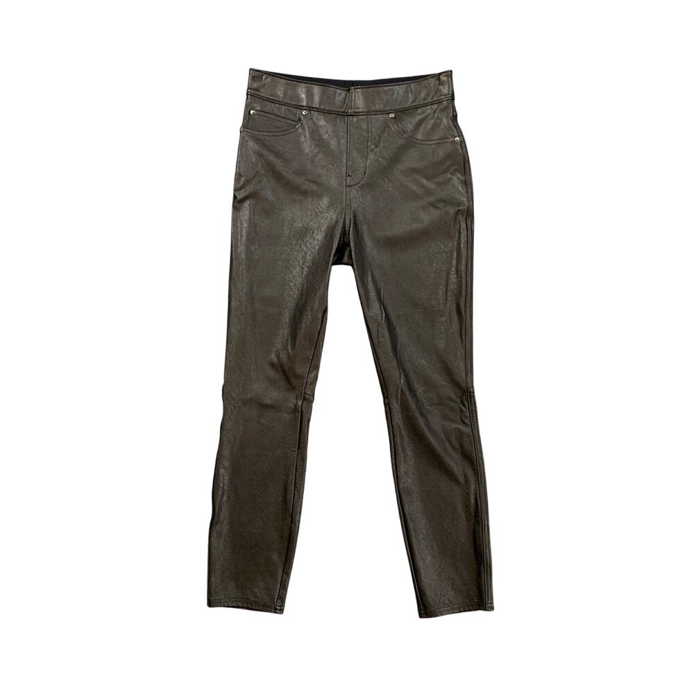 Spanx Pants Womens XSP Petite Espresso Leather Like Ankle Skinny Stretch Pocket